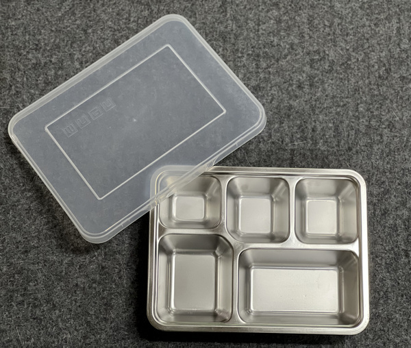 五格不锈钢包胶餐盒-不可拆卸