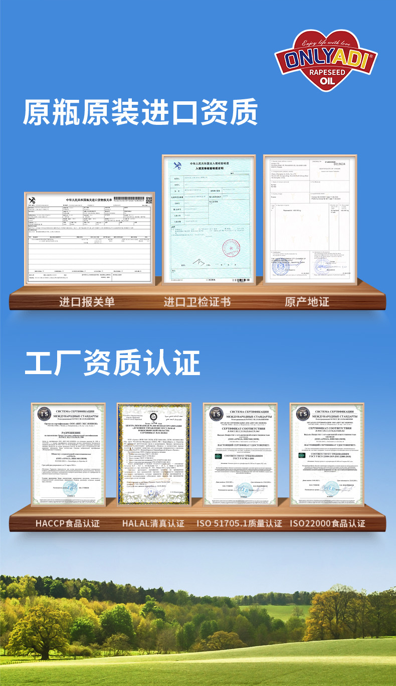 欧利亚提低芥酸菜籽油 4.8L