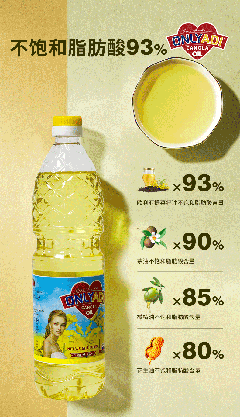 欧利亚提低芥酸芥花籽油 800ml