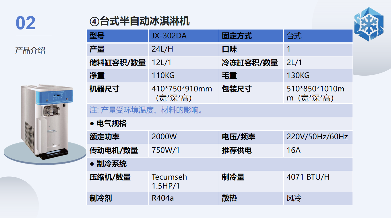 JX-302DA台式半自动冰淇淋机