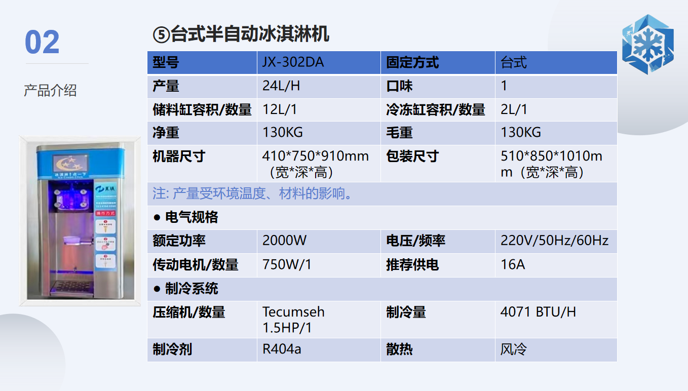 JX-302DA台式半自动冰淇淋机（带显示屏）