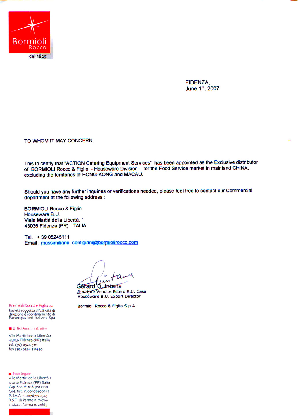  Bormioli Rocco  Authorization letter